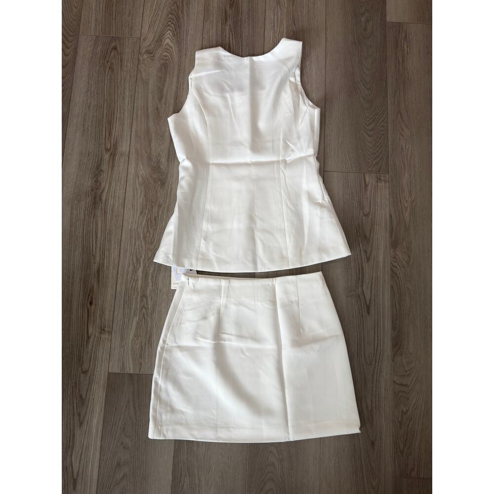 Commense Minimalist Elegant Sleeveless Square Neck Old Money Skirt Set White M - Picture 4 of 7
